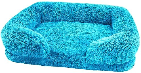 Zoomlie Flauschiges Hundebett, waschbar, groß, mittelgroß, klein, rutschfeste Unterseite, Katzenbetten mit abnehmbarem Bezug, Größe L, 75 x 50 x 14 cm, Blau