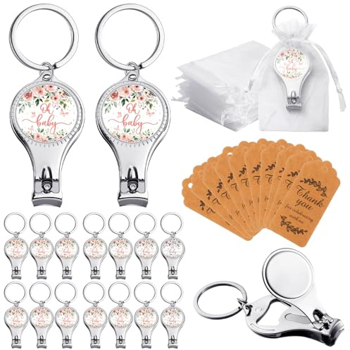 Lanties 50 Sets Bottle Openers Baby Shower Return Favors for Guest Nail Clipper Bottle Opener Decorations with Thank You Tags Organza Bags for Baby Shower Gender Revel Party Souvenirs (Floral)