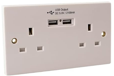 WK Electrical - Non Switched USB Double BS Socket for UK - (USB output: 5V 2100mA)