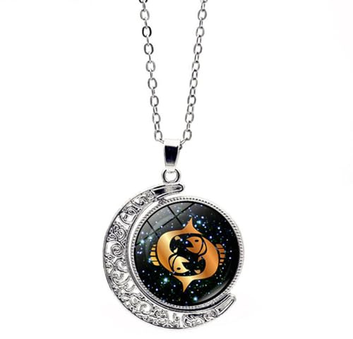 Collana Costellazione Zodiacale, Luna Cava Oroscopo Simbolo Segno Zodiacale Collana Con Ciondolo Per Donna Uomo Gioielli Regalo Di Compleanno, Acquario, Ariete, Capricorno, Gemelli, Leone, Pesci, 45