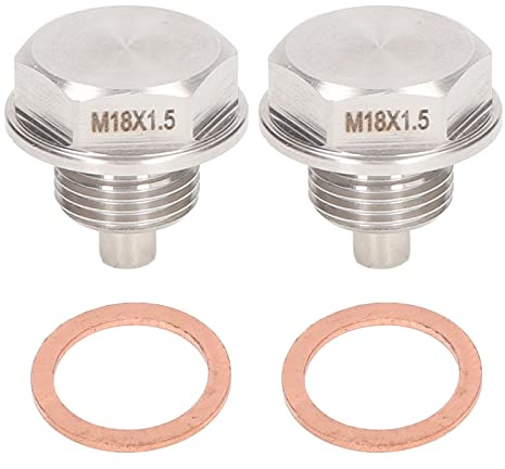 2 Stück Motor Ölablassstopfen, M18x1,5 mm Magnetischer Ölablassschraube DP007 Starke Magnetkraft Edelstahl Ölwannenwanne mit Kupferdichtungen Dichtung Ablassschraube Auto Ölschraube Motorräder Boote