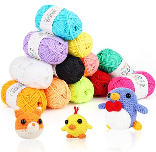 Coopay Wolle zum Häkeln und Stricken, 12 Bunte Farben, 25g Amigurumi Wolle, Geeignet für Häkelnadel 2-4mm, Häkelgarn für Häkeln, Stricken und Handwerk, Gutes Geschenk für Stricker und Häkler