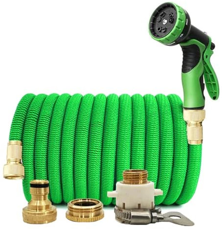 Tuyau d'arrosage Tuyau d'arrosage de jardin Tuyaux d'eau à double connecteur en métal à haute pression for le lavage de voiture d'irrigation de ferme de jardin(Color:Green kit,Size:25FT-7.5M)