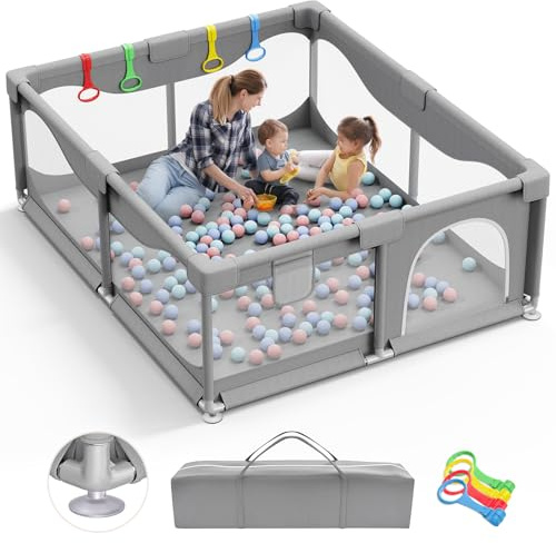 Parque Infantil Bebe 200x180x68cm Grande, Versión Mejorada 2025, Corralito Bebe Centro de Actividades Interior con Base Antideslizante, Fácil de Montar y Limpiar - Sin Alfombra & Bolas, Gris
