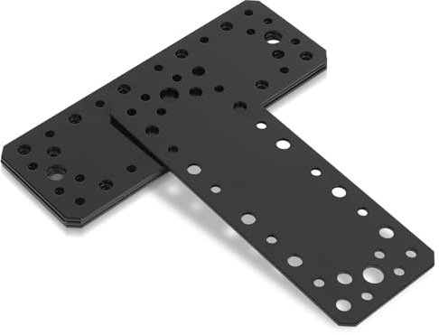 4 Pz Piastra Staffa Angolare Piatta, Piastra di Giunzione Piana, Piastre di Giunzione Piatte, Staffe Piatta Staffa Fissaggio, Connettore di Riparazione in Metallo Perforato con Fori, Nero/180x65x2mm