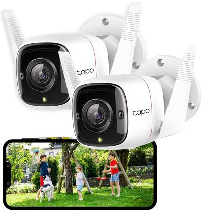 Tapo 2K Outdoor Security Camera, Motion Detection, IP66 Weatherproof, Built-in Siren, 2-way Audio, 3MP, Night Vision, Cloud &SD Card Storage, Works with Alexa & Google, C310P2(Renewed)