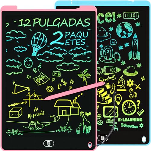 12 Pulgadas 2 Packs Tableta Escritura LCD, Electight Tablet Escritura Pantalla Colorido Infantil, Juguetes Educativo Niños con Borrable y Bloqueo Función, para el Hogar, Escuela, Azul, Rosa