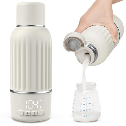 Portable Bottle Warmer for Travel, 2.5 Min Fast Heating for Breast Milk and Formula, Portable Milk Warmer with 10400mAh Long Battery, 17oz Large Capacity, Fast Charging Baby Bottle Warmer