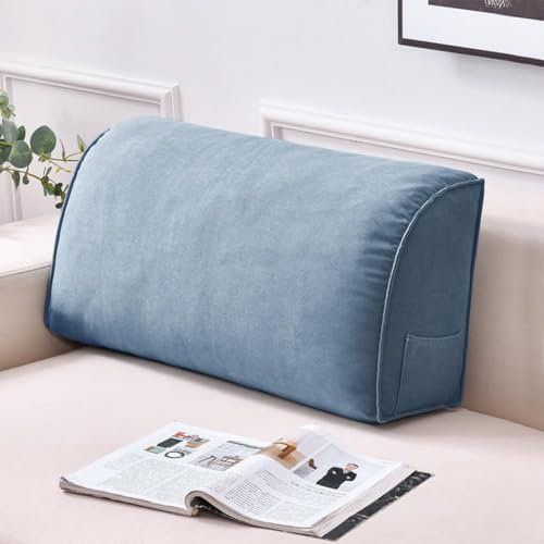 GDJGNUDK Keilkissen, Lesekissen für Bett und Sofa, Cozy Rückenkissen, Praktisches Seitenfach, Removable Cover, mit Rundem Kopfkissen, für Bett und Couch(Blue,80x20x35cm)