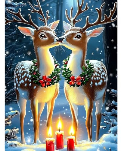 Lxmsja 5D Diamond Painting Weihnachten, Diamond Painting Reh Erwachsene, Diamant Painting Bilder Reh, Full DIY Diamant Kunst Malerei Stickerei Set Kreuzstich Bilder Home Wand Dekor 30x40cm