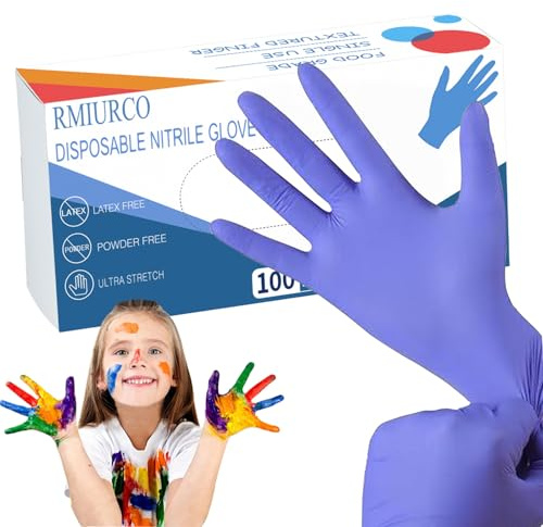 RMIURCO Disposable Nitrile Gloves, Kid Nitrile Glove, Latex Free Powder Free Glove- for Cooking, Painting, Cleaning- 100 PCS