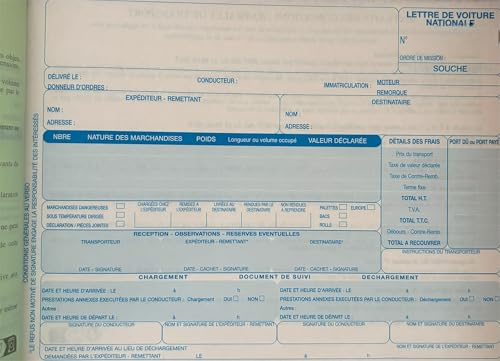 CMR carnet lettre de voiture transport national cmr (50 pages)