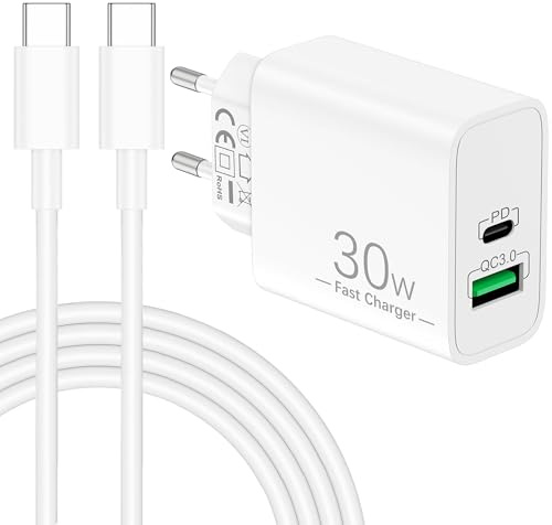 30W Charger Snabbladdare och USB-C-kabel för Samsung Galaxy S25 S24 S23 S22 Ultra FE 5G S20, iPhone 17 16 16e 15 Pro Max, PD&QC USB-C-laddare med 2M typ C snabbladdningskabel