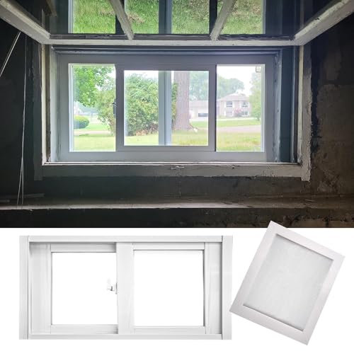 Großes horizontales Kellerfenster mit Klarglas und Bildschirmschuppen, Ersatzfenster für altes Haus, weiß, bündig montiert, Schiebefenster für Badezimmer, Aluminiumrahmen, 140 x 45 cm, wasserdicht und