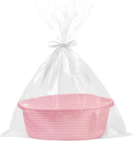 Cesta de regalo vacía, cesta trenzada para regalos con bolsas de regalo y cintas, cesta de regalo vacía para baby shower, cumpleaños, boda, Pascua, Acción de Gracias, Navidad (rosa)