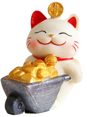 realideas Lucky Cat Statue Mini Japanese Resin Money Cat - Maneki Neko Lucky Cat Statue Figures with Gold Caishen Cat Home Decoration Ornament Feng Shui Figure