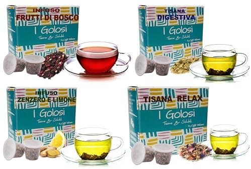 Caffè Vulcanus, 120 capsule di selezione di tisane: Relax, digestiva, zenzero&limone, Mirtillo; compatibile con Nespresso