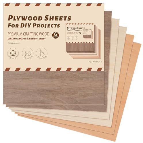 ROWOOD Nussbaum Ahorn Kirsche Sperrholzplatten 6PCS 300x300x3mm Lasergravur Materialien Sperrholzplatte für den Modellbau DIY Holzhandwerk Ideal für Laserschneiden Holz Brennen