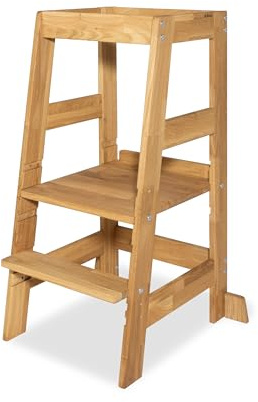 PINOLINO Fino Lernturm - Höhenverstellbarer Kinderhocker ab 1 Jahr – Kinder Tritthocker aus massiver Eiche - Kindertritt, Kleinkindturm, Learning Tower Montessori-inspiriert, Eiche