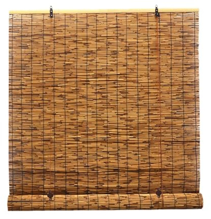 Braun Bambusrollo Sonnenschutz Bambus Rollos 30 35 45 60 75 80 100 125 140 155 Raffrollos Terrasse Schilf Vorhang Sichtschutz Jalousie für Fenster und Türen(135 x 58 cm)