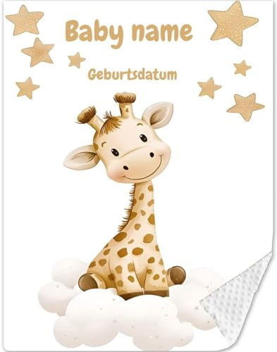 Babydecke mit Namen und Geburtsdatum kuschelig weich Baby Decken Neugeborenen,Flauschige Warme Krabbeldecke für Kinder Kleinkinder Mädchen Junge Baby Shower Deko Babyparty(Giraffe)