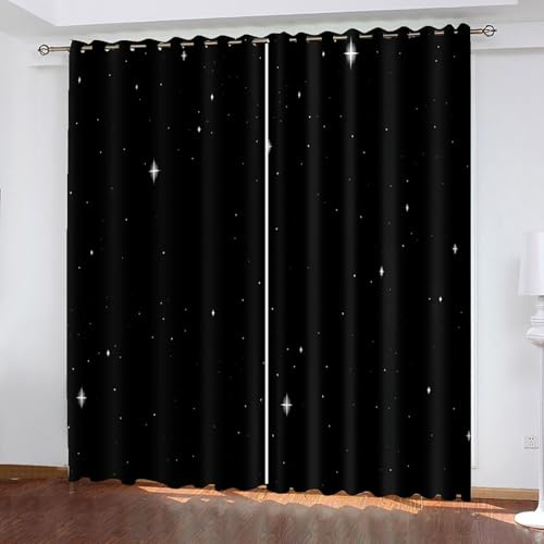 Lirzxin Vorhänge Lichtundurchlässig 274 cm Lang, Gardinen Blickdicht mit Ösen 2er Set Schwarz Sternenhimmel Landschaft Vorhang für Kinderzimmer Wohnzimmer Schlafzimmer, 214x274 cm(BxH)