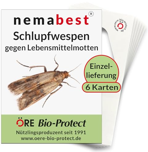 nemabest® Schlupfwespen gegen Lebensmittelmotten - 6 Karten à 1 Lieferung zur effektiven Bekämpfung - biologische Alternative zur Mottenfalle oder Pheromonfalle