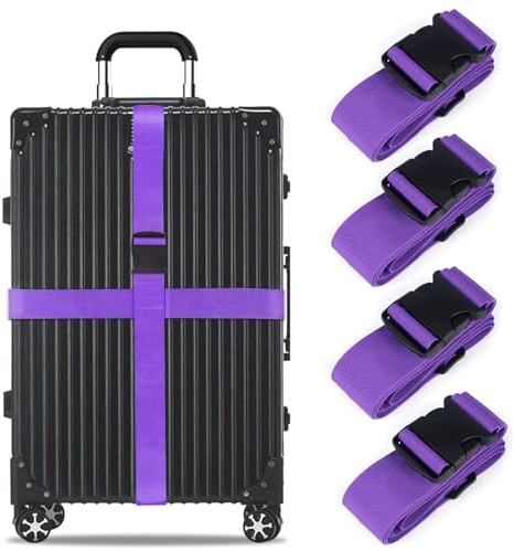 Koffergurt Set, gepäckband, kofferbänder, koffergurte Personalisierte Identifikation Verstellbare Rutschfestes Reisezube (Lila, 4 Stück Set)