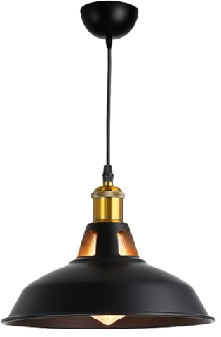 Alpinaluz Lámpara de Techo Colgante Negra – Estilo Nordico Industrial Retro Vintage – Pantalla Metálica Ø27cm con Apertura Superior – Luz Ambiental y Directa – Casquillo E27 para Salón Comedor