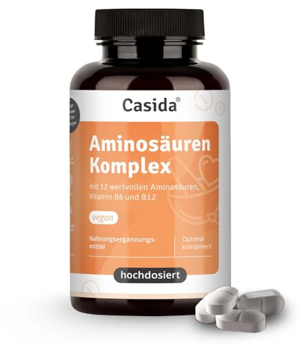 Casida Aminosäuren-Komplex-Pure Protein-12 Aminosäuren,Vitamin B6&B12- vegan – 6.000 mg je Tagesdosis - 180 Tabletten