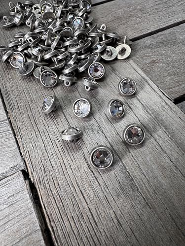 10 Stück kleine Mini Metall Knöpfe silber matt mit farbigem Strass in hellblau, blau, rosé, lila oder hellgrün 10mm (crystal)