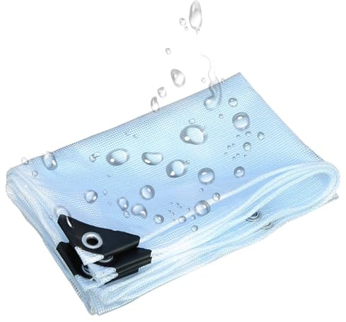 Heavy-Duty Waterproof Mesh Clear Tarpaulin, Reinforced Transparent Tarp Cover with Rubber Strengthened Corners, Groundsheet, Outdoor Polyethylene Sheeting1.2x1.8 m