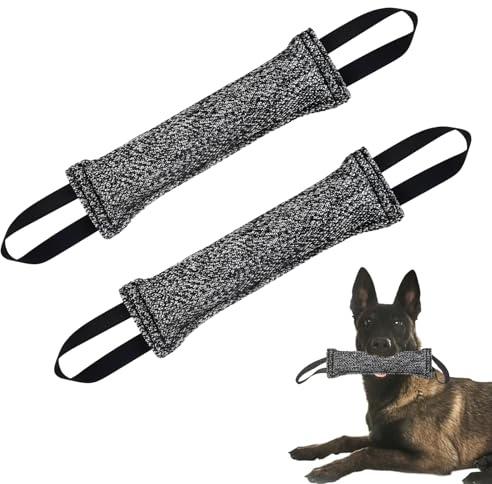 2 st hundbitande leksak, 30 cm, bitande hundleksak, hundbett, interaktiv hundträning, leksak, med 2 handtag för repskytte och återhämtning (grå)