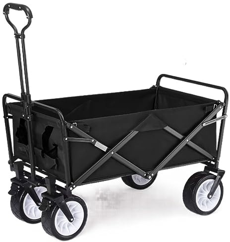 Chariot de jardin pliable robuste à 4 roues pour le camping, la plage et les festivals, solution de transport et de rangement facile