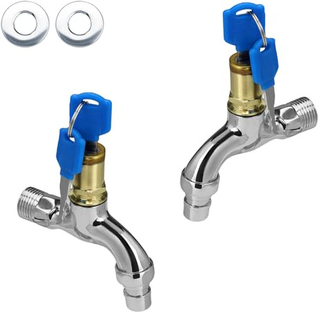 Shwdsy 2 Pièces Robinet Exterieur Jardin, Robinet Exterieur avec Serrure, en Alliage de Zinc, avec Clé, pour L'arrosage du Jardin et le Lavage de Voiture