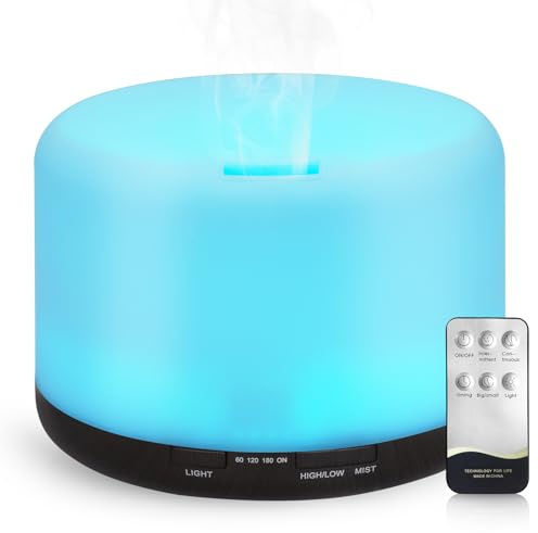 WD&CD 1000ML Essential Oil Diffuser, Ultrasonic Aromatherapy Diffuser with 7 Color Lights, Quiet Humidifier Auto-Off Adjustable Mist Mode 3 Timer Setting for Home Office Spa, Deep Wood Grain
