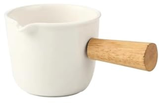 ZKALQECNF Salsera Jarra de Leche pequeña de cerámica con Mango de Madera, Taza Multiusos for mojar y Salsera Salseras Pequeñas