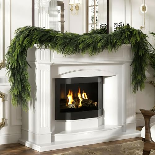 Dajidafu 6FT Real Touch Norfolk Pine Garland, Christmas Cedar Garland Artificial Cedar Wreath Artificial Norfolk Pine garland for Stairs Fireplace Indoor and Outdoor Norfolk pine Wreath