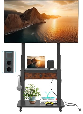 Supporto TV con cassetto in tessuto, per schermo piatto/curvo da 32-75, fino a 200 libbre LCD/LED/OLED, carrello per TV mobile con ruote per casa ufficio all'aperto Max VESA 600 x 400 mm