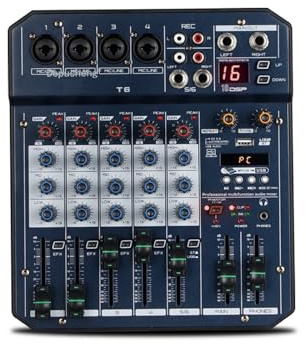 Mesa Mezclas, Mesa de sonido T6 mezclador au-dio procesador de tarjeta de sonido de 6 canales interfaz de controlador de sonido 16DSP for transmisión de grabación de PC