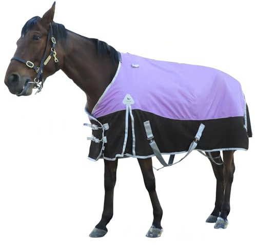 SAYEYBU Horse Blankets Winter for Real Horses, 1200D Waterproof Poly Rain Sheets with Neck Cover Belly Wrap Tail Wrap Turnout Blanket, Large Weight Heavy Outdoor Clothes,Purple,135cm