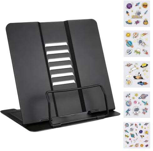 Torytoe Buchständer, Leseständer Metal, 6 Stufen Faltbarer Buchhalter Kinder, Multifunktionales Metall-Lesegestell für Halten von Redeentwürfen, Lehrbüchern, iPads, Rezepten (Schwarz)