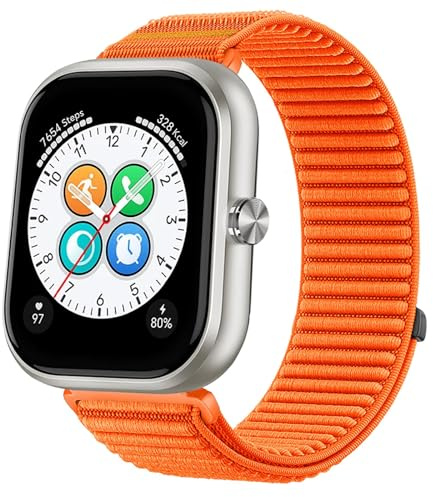 GIOPUEY Armband Kompatibel mit Honor Choice Haylou Watch, Nylon Ersatz Outdoor Sport Loop Uhrenarmband Geflochtenes Armband Strap Band - Orange
