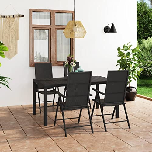 QJBSAVVA 5-TLG. Garten-Essgruppe Schwarz aus witterungsbeständigem PE-Rattan mit 7-Fach Verstellbarer Rückenlehne 150x90x74 cm Modernes Outdoor-Möbel-Set für Balkon Terrasse und Garten