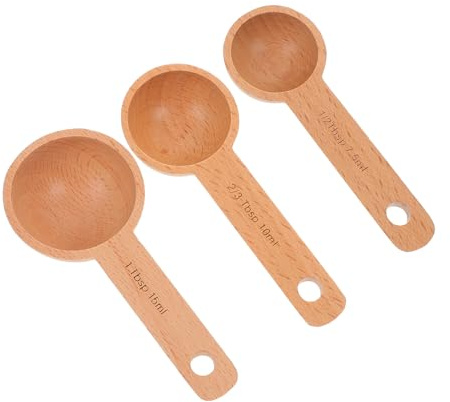 BESPORTBLE 3Pcs Beech Wood Coffee Measure Scoop Set, Small Wooden Measuring Spoons 7.5Ml 10Ml 15Ml for Coffee Beans, Baking and Kitchen Use