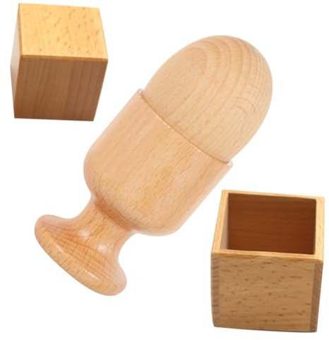 FUNOMOCYA Juguetes de Coordinación Mano-Ojo para Bebés 2 Juegos de Madera Natural Huevo y Huevera, Caja y Bloque Cuadrado, Juguetes Sensoriales Educativos para Desarrollo Temprano