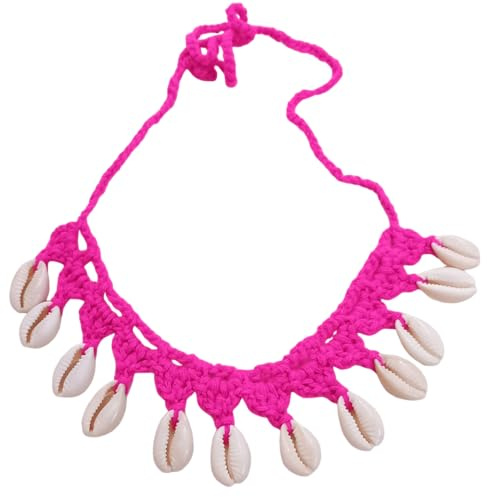 Miro Boho Chic handvävt chokerhalsband i virkning med naturliga snäckor, bomullshalsband bohemisk stil för sommar, boho chic unisex modedamare en storlek