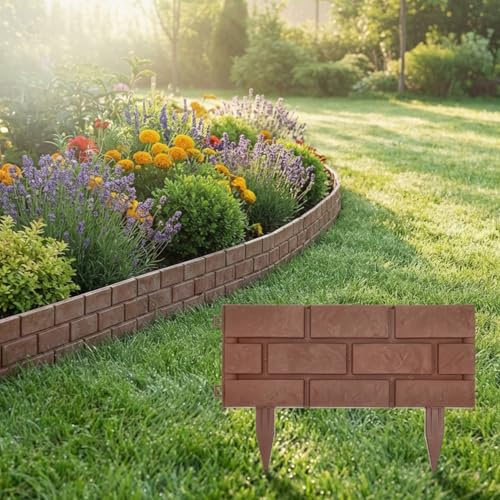 MIJOMA Lot de 4 bordures de parterre de 170 cm - Aspect pierre - Marron avec piquets - Pour parterres, chemins et pelouses