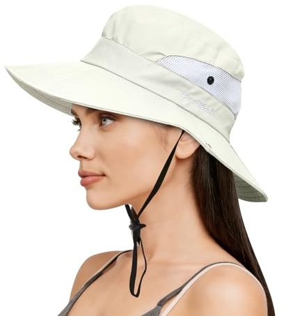 EKKONG Cappello da Sole da Donna, Cappello Donna Estivo,Pieghevole Cappelli da Spiaggia Protezione del Sole Bucket Hat (Beige)