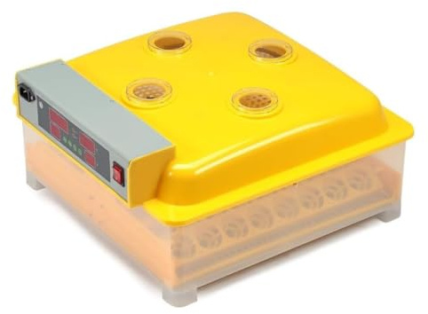 Mucola Brutautomat Brutmaschine vollautomatisch 48 Eier Inkubator Gelb | Automatische Wendung und Temperaturregelung, Anzeige für Luftfeuchtigkeit und Brutzeit, inkl. Schierlampe, für Hühner, Enten